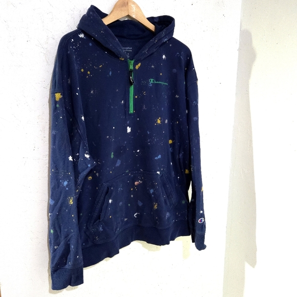 Champion | Men's Navy Hoodie Paint Splatter Pattern - Picture 1 of 10